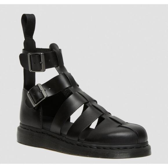 Men's Dr. Martens Geraldo Black Leather Buckle Gladiator Sandals 12 - Picture 1 of 7